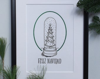 Letterpress Christmas Poster Snowglobe A4