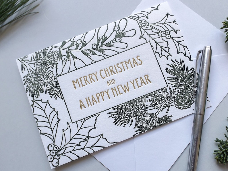 Letterpress Floral Christmas Card afbeelding 1