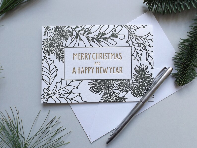 Letterpress Floral Christmas Card afbeelding 2