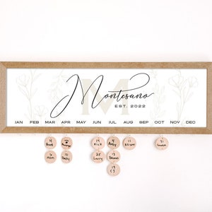 Personalized Birthday Calendar with Monogram, Personalized Perpetual Birthday Calendar, Personalized Christmas Mother&#39;s Day Gift Sign