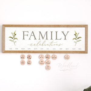 Perpetual Birthday Calendar, 24&quot; x 8&quot; Family Birthday Board Sign, Family Birthday Celebrations Calendar, Mother&#39;s Day Gift, Gift for Mom