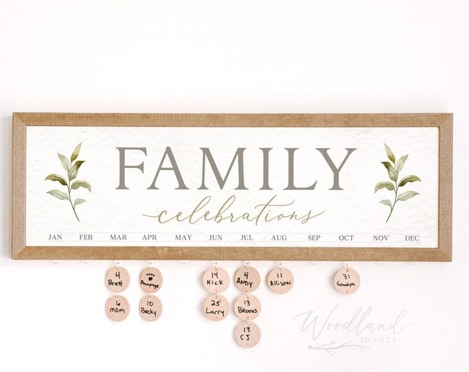 Perpetual Birthday Calendar, 24" x 8" Family Birthday Board Sign, Family Birthday Celebrations Calendar, Mother's Day Gift, Gift for Mom