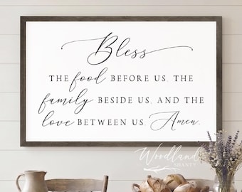 Bless the Food before us the Family beside us and the Love between us Amen Sign | Farmhouse Dining Room Sign | Farmhouse Kitchen Sign