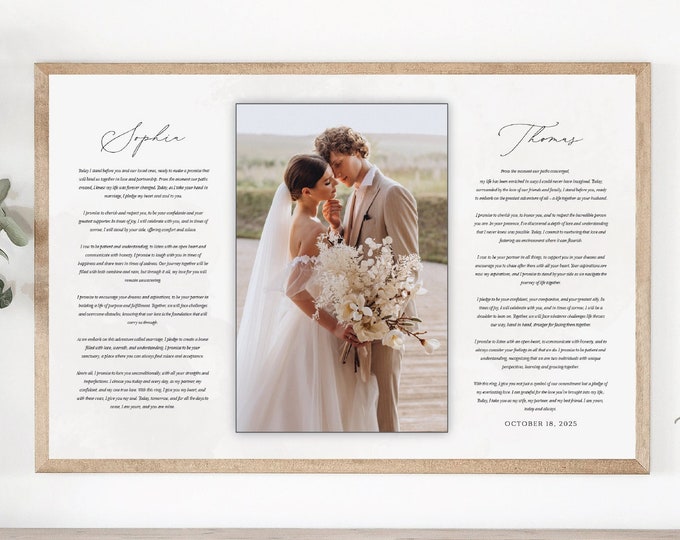 Custom Framed Wedding Vows Sign with Printed Wedding Picture, Personalized Vows, Wedding Anniversary Gift, Valentines Day Gift for Spouse