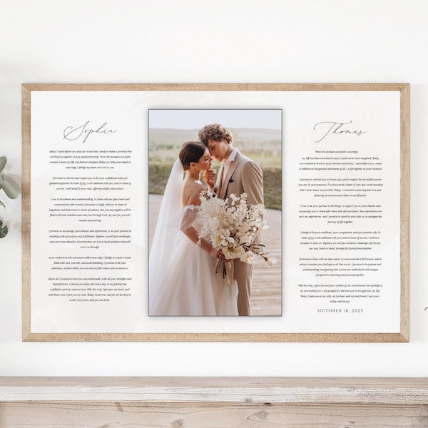 Custom Framed Wedding Vows Sign with Printed Wedding Picture, Personalized Vows, Wedding Anniversary Gift, Valentines Day Gift for Spouse