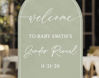 Personalized Arch Welcome to Gender Reveal Sign on Acrylic, Modern Minimalist Rustic Classic Custom Gender Reveal Decor