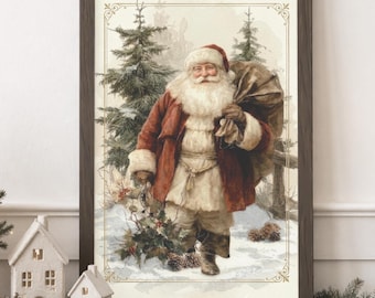 Framed Santa Wall Art, Santa Themed Christmas Decor