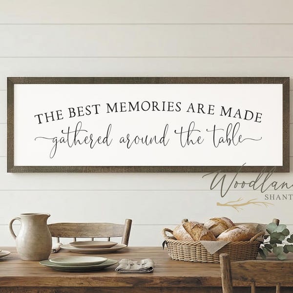 The Best Memories Are Made Gathered Around The Table Sign | Farmhouse Dining Room Kitchen Decor