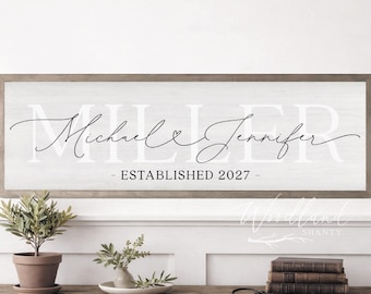 Letrero personalizado con los nombres de la pareja, letrero con el apellido establecido, regalo de boda personalizado, regalo para despedida de soltera
