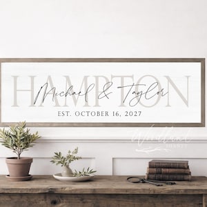 Personalized Last Name Sign with Names and Established Date, Bridal Shower Wedding Gift, Wedding Prop Decor