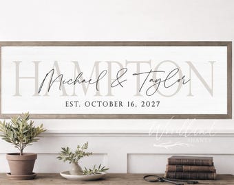 Letrero personalizado con apellidos, nombres y fecha de fundación, regalo para despedida de soltera o boda, decoración para bodas.