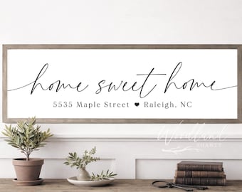 Home Sweet Home Sign, Personalized Housewarming Gift with Address, New Home Sign, Closing Gift Idea