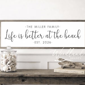 Life Is Better At The Beach Framed Sign, Coastal Beach House Wall Art Decor afbeelding 1