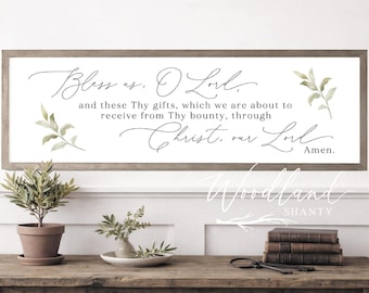 Bless Us O Lord Prayer Sign, Framed Dining Room Prayer Wall Art, Dinner Prayer Sign