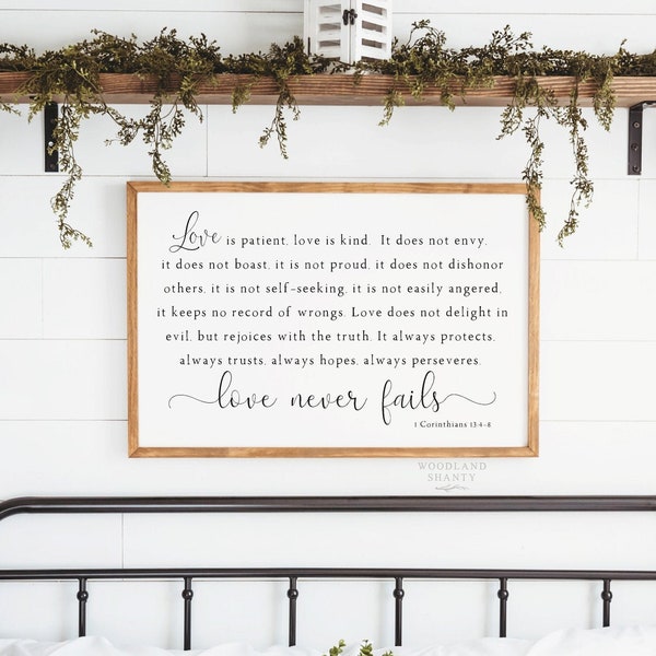 Love is Patient Sign | Large Bedroom Sign | Farmhouse Decor | Wedding Gift | Wedding Decor | Farmhouse Wall Decor | Wedding Sign