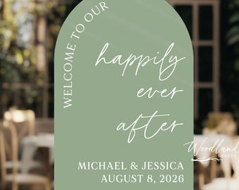 Arch Welcome to our Happily Ever After Wedding Acrylic Sign, Personalized Arch Wedding Sign, Welcome Wedding Decor