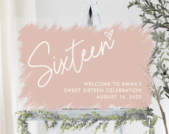 Sweet 16 Welcome to Sweet Sixteen Party Sign, Acrylic Personalized Welcome Sweet 16 Birthday Celebration Decor