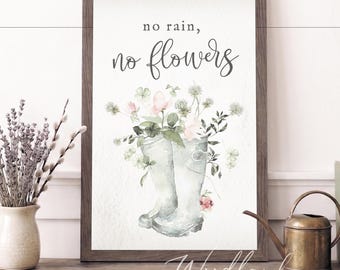 No Rain No Flowers Spring Sign, Spring Wall Decor, Inspiring Spring Decor, Spring Wall Art