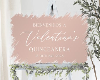 Bienvenidos a Quinceanera personalizado Party Sign, Acrylic Brushed Custom Quinceanera Party De Fiesta Decor Sign