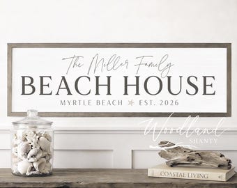 Beach House Framed Sign, Personalized Beach Coastal Wall House Decor Location Established Year
