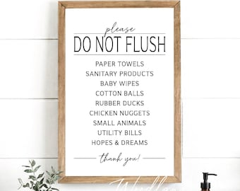 Please Do Not Flush Objects Down The Toilet Framed Sign, Funny Bathroom Wall Art Sign
