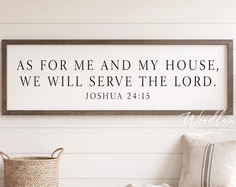 As For Me and My House We Will Serve The Lord Framed Sign, Religious Rustic Farmhouse Sign, Christian Gift Wall Art Decor, Joshua 24 15