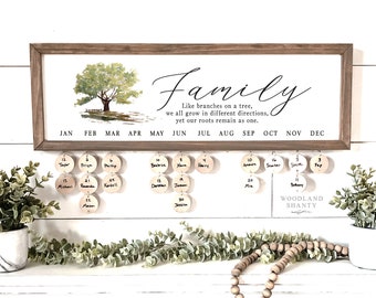 Family Birthday Board, Family Birthday Sign | Family Tree Sign | Family Birthday Calendar | Family Like Branches on a Tree Wood Calendar