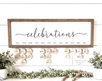 Celebrations Birthday Calendar Board Sign, Family Birthday Calendar Sign | Gift for Grandparent | Gift for Parents | Gift for Mom