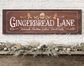 Gingerbread Lane Framed Sign, Gingerbread Wall Art, Gingerbread themed Christmas Decor Sign,
