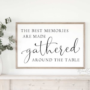 The Best Memories Are Made Gathered Around The Table Sign | Large Framed Dining Room Sign | Sign Above Dining Table | Gather Sign