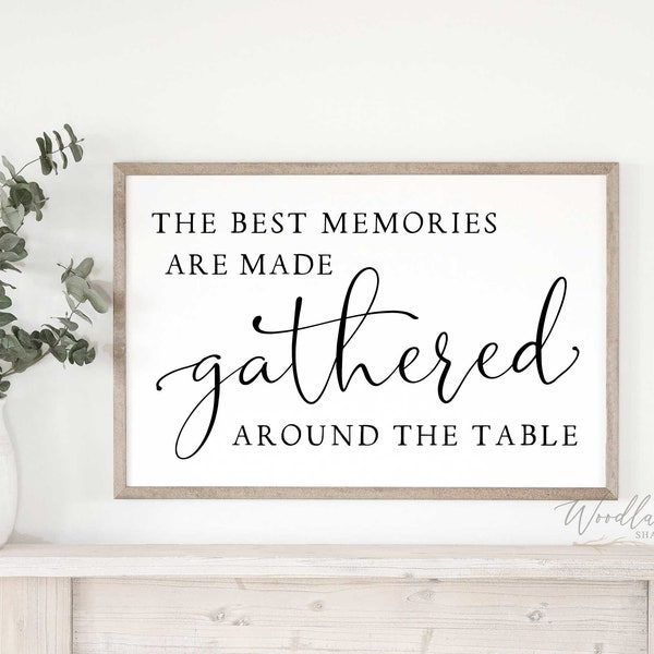 The Best Memories Are Made Gathered Around The Table Sign | Large Framed Dining Room Sign | Sign Above Dining Table | Gather Sign