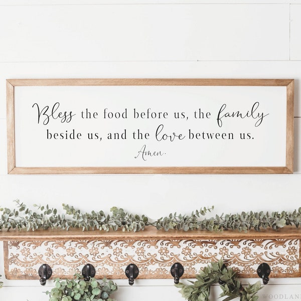 Bless the Food before us the Family beside us and the Love between us Amen Sign | Farmhouse Dining Room Sign | Farmhouse Kitchen Sign