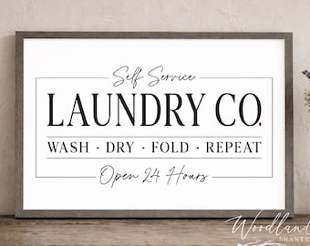 Self Service Laundry Co. Framed Sign, Laundry Room Wall Art Decor