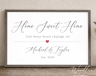 Home Sweet Home Framed Sign Personalized with Address, Names and Established Year | Custom Closing Gift