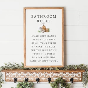 Bathroom Rules Sign | Bathroom Rules Wall Decor Art | Bathroom Decor