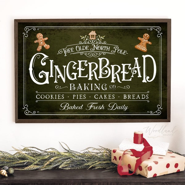 Gingerbread Baking Company Sign, Gingerbread Bakery Sign, North Pole Bakery, Christmas Kitchen Decor, Christmas Sign, Farmhouse Christmas