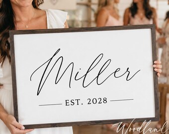 Personalized Bridal Shower Gift, Custom Last Name Established Year Framed Sign, Custom Wedding Gift
