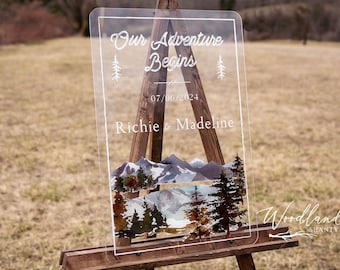 Acrylic Mountain Outdoors Themed Welcome Wedding Sign, Nature Outdoorsy Woods Forest Mountain Themed Wedding, Adventure Themed Wedding Sign