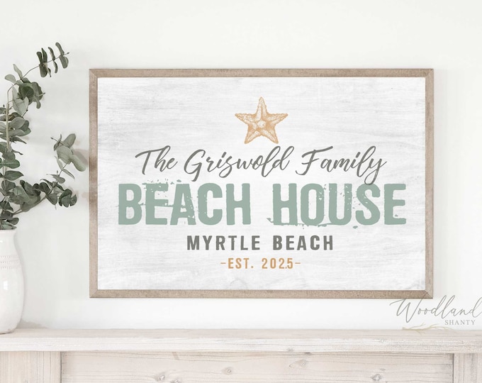 Beach House Signs, Custom Beach House Sign, Personalized Beach House Sign, Beach House Decor, Ocean Wall Art, Beach House Gift, Starfish