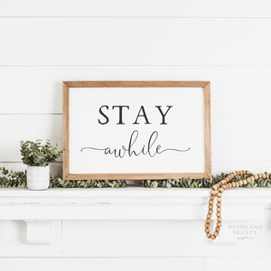 Stay Awhile Sign | Entryway Sign | Stay Awhile Wood Framed Sign | Farmhouse Entryway Sign | Foyer Sign | Foyer Decor