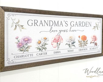 Framed Birth Month Flowers Sign, Grandma's Flower Garden Sign, Mom's Flower Garden Sign, Mother's Day Gift Idea, Grandkids Names Floral Gift