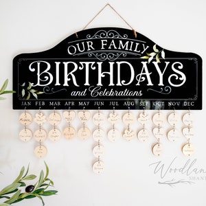 Perpetual Family Birthday Calendar Sign, Days to Remember Sign, Grandma Gift, Gift for Mom, Mother&#39;s Day Gift, French Contemporary Wall Art