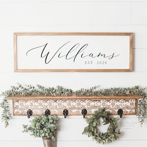 Personalized Last Name Sign Modern Farmhouse Wedding Date Gift Family Name Sign image 1