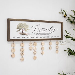 Family Birthday Board, Family Birthday Sign | Family Tree Sign | Family Birthday Calendar | Family Like Branches on a Tree Wood Calendar