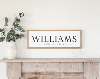 Last Name Sign, Personalized Modern Last Name Sign with Established Year, Wedding Gift, Farmhouse Entryway Decor, Entryway Sign, Foyer Sign
