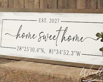 Letrero personalizado con coordenadas GPS "Hogar, dulce hogar", regalo de inauguración de la casa personalizado