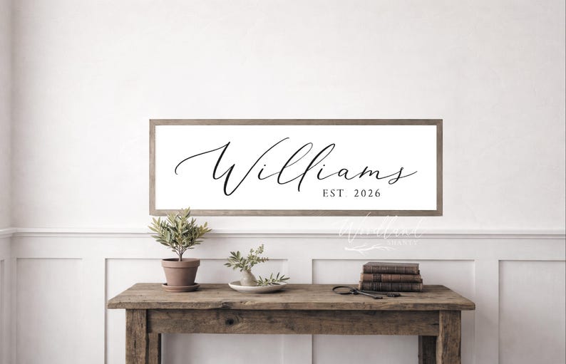 Personalized Last Name Sign | Modern Farmhouse Wedding Date Gift | Family Name Sign image 1
