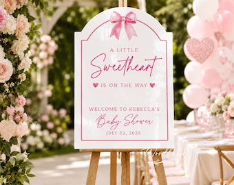 Little Sweetheart Baby Shower Welcome Sign Personalized, Little Sweetheart Pink Heart Themed Baby Shower