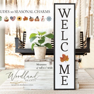 Welcome Porch Sign with Interchangeable Pieces, Front Door Welcome Sign, Front Porch Decor, Housewarming Gift, Seasonal Porch Decor Charms