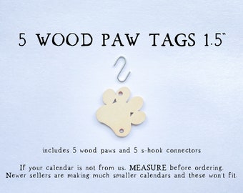 5 Birthday Calendar Paw Tags 1.5"  for Dogs Cats Pets, 1.5" Heart Shaped Tags, Additional Birthday Calendar Heart Tags with Hooks